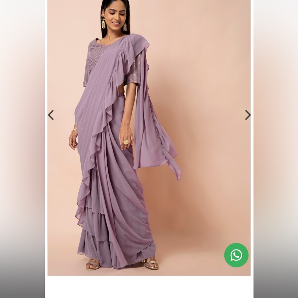 Lavender Ruffled Tiered Pre-Stitched Saree (Without Blouse)